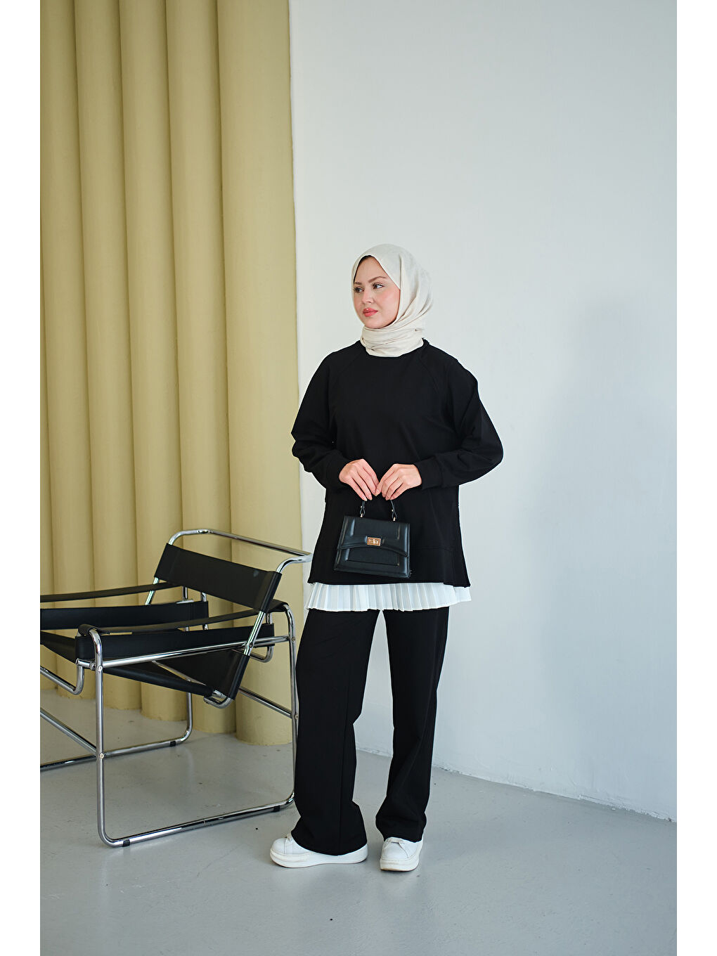 Kadın Yanları Fitilli Fermuarlı Basic Takım Siyah-4