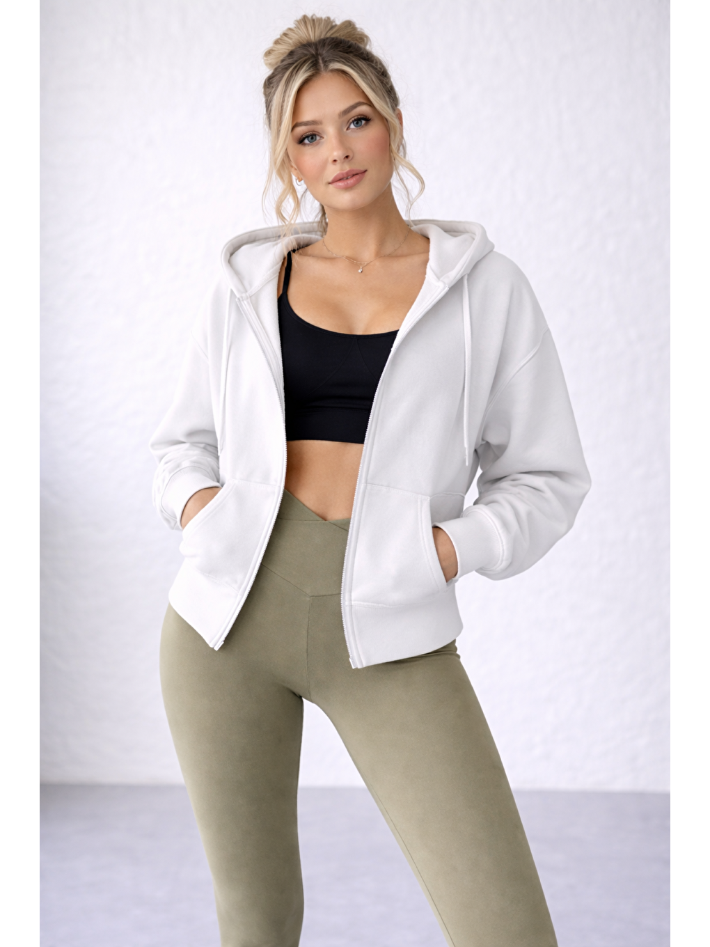 Yeşil Kadın Ekstra Yüksek Çapraz Kemer Bel Dalgıç Kumaş Esnek Spor Rahat Günlük Tayt-3