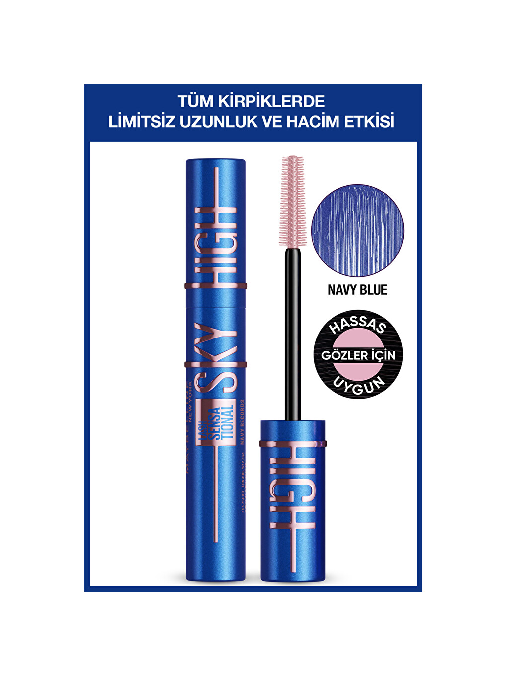 Sky High Navy Blue Mavi Maskara - Kirpiklerde Limitsiz Uzunluk Ve Hacim Etkisi-2