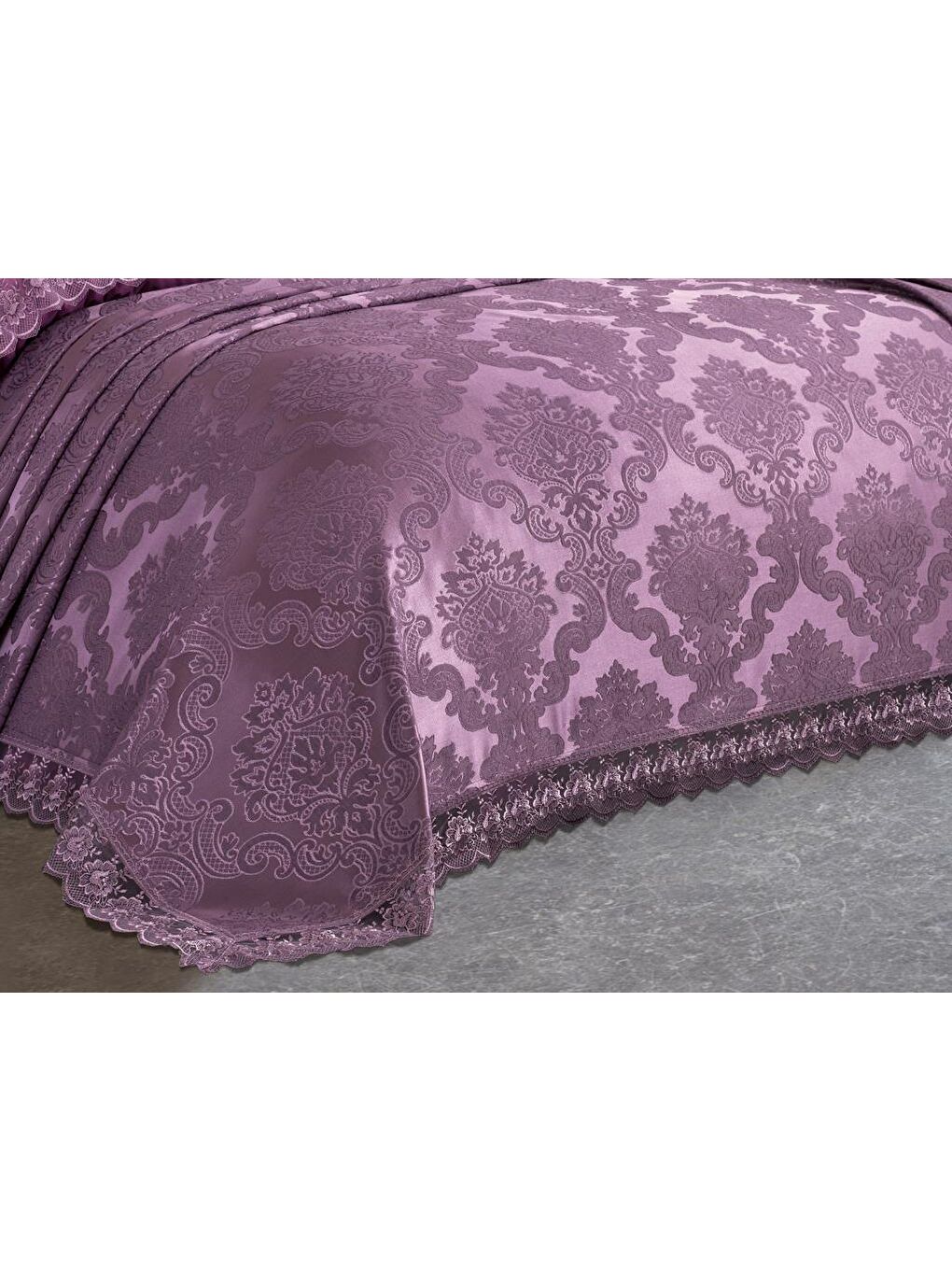 Karışık Fransız Dantelli Lalezar Gelin Seti 7 Parça Mürdüm-2