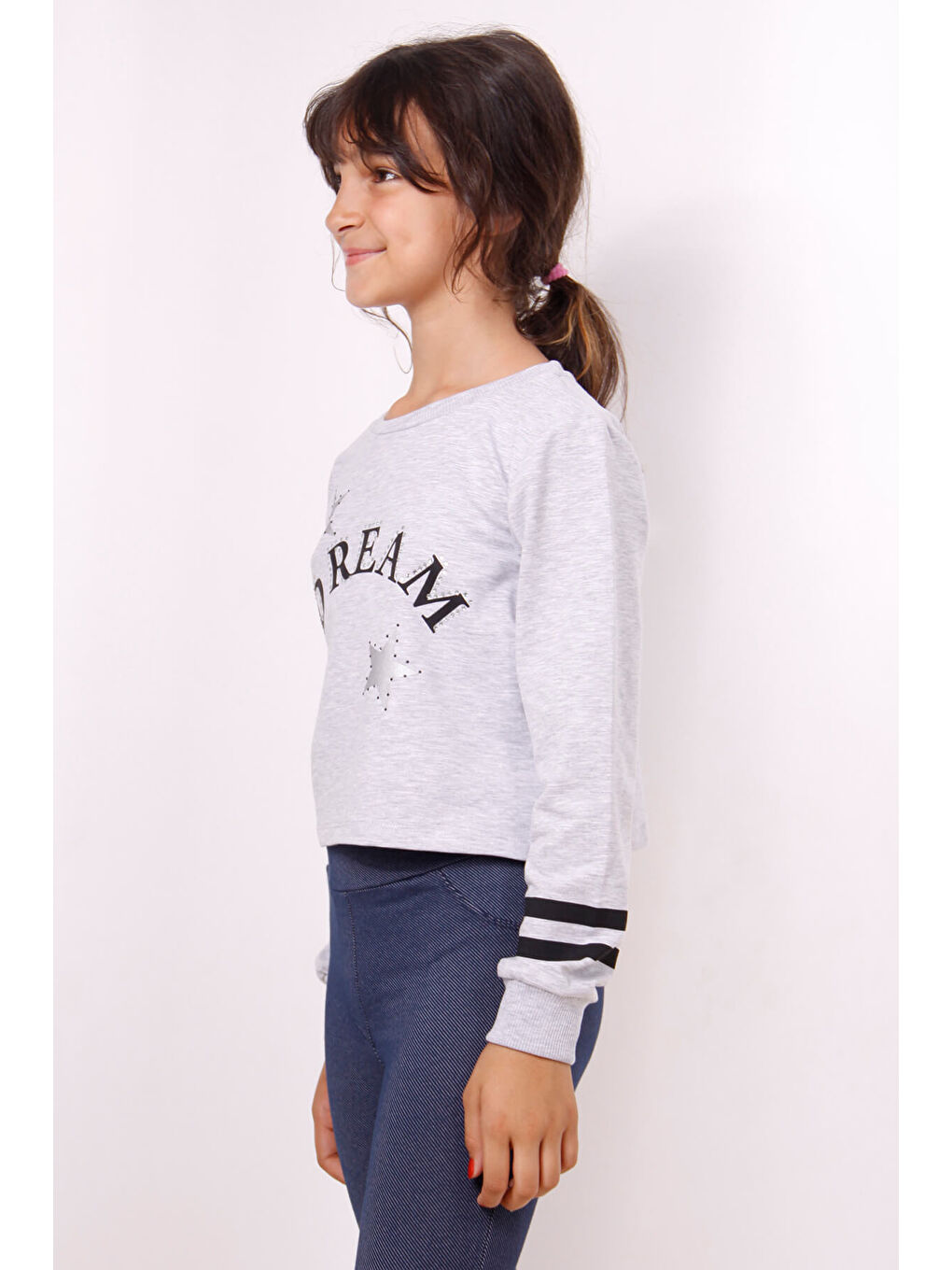 Gri Kız Çocuk Yıldızlı Dream Baskılı Sweatshirt-2