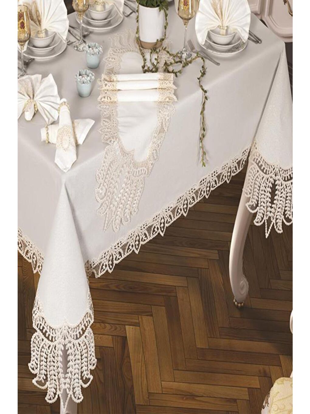 Ekru Grape Masa Örtüsü 26 Parça Krem-3