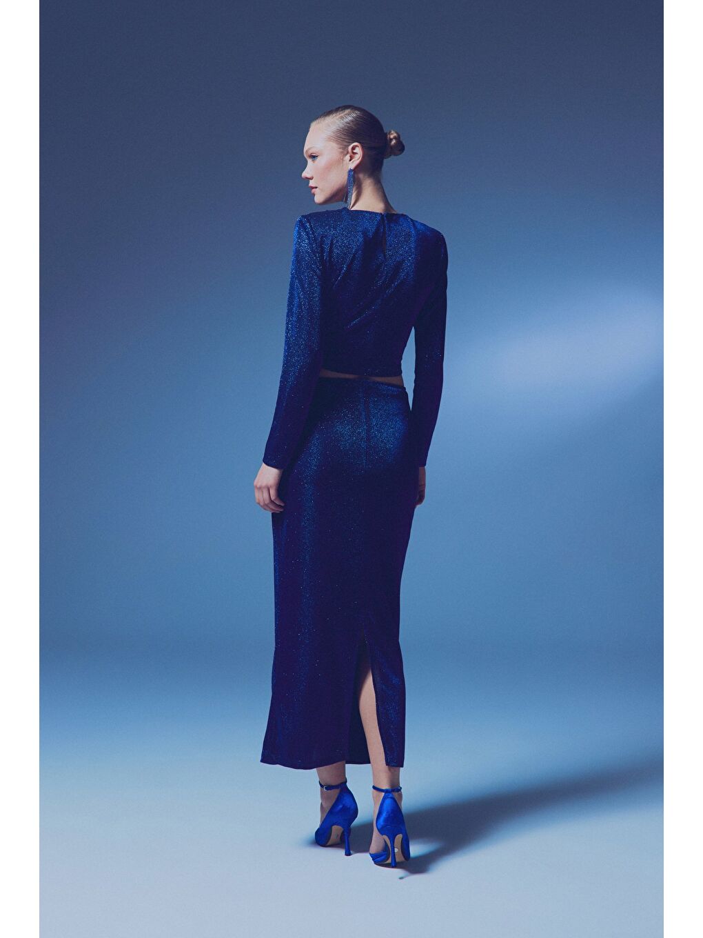 Vatkalı Simli Bluz - Sax Mavi-7