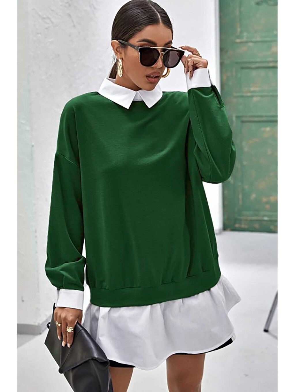 Yeşil Basic Sweatshirt Mg806