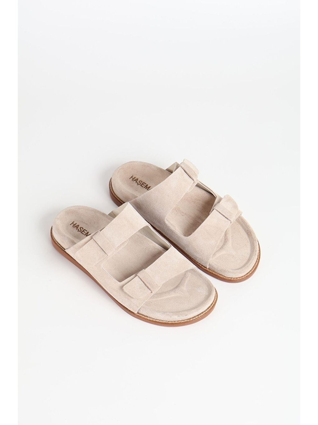 Kadın Süet Çift Bantlı Bej Terlik 156-17