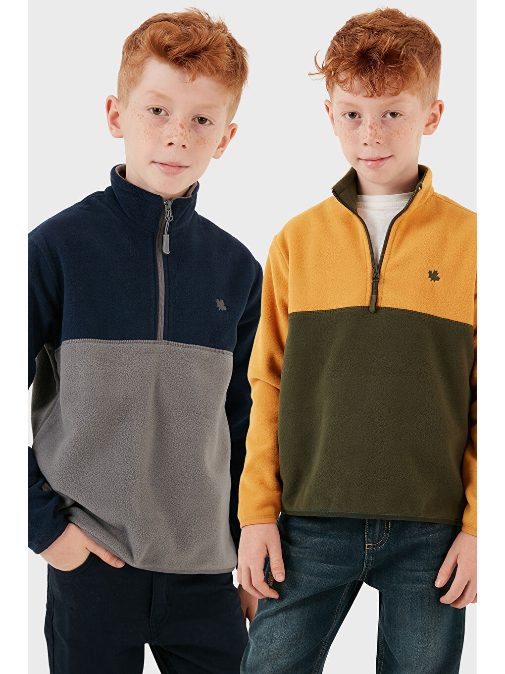 Sarı Yumuşak Dokulu Yarım Fermuarlı Renk Bloklu Dik Yaka 2'li Paket Polar 5905004S2