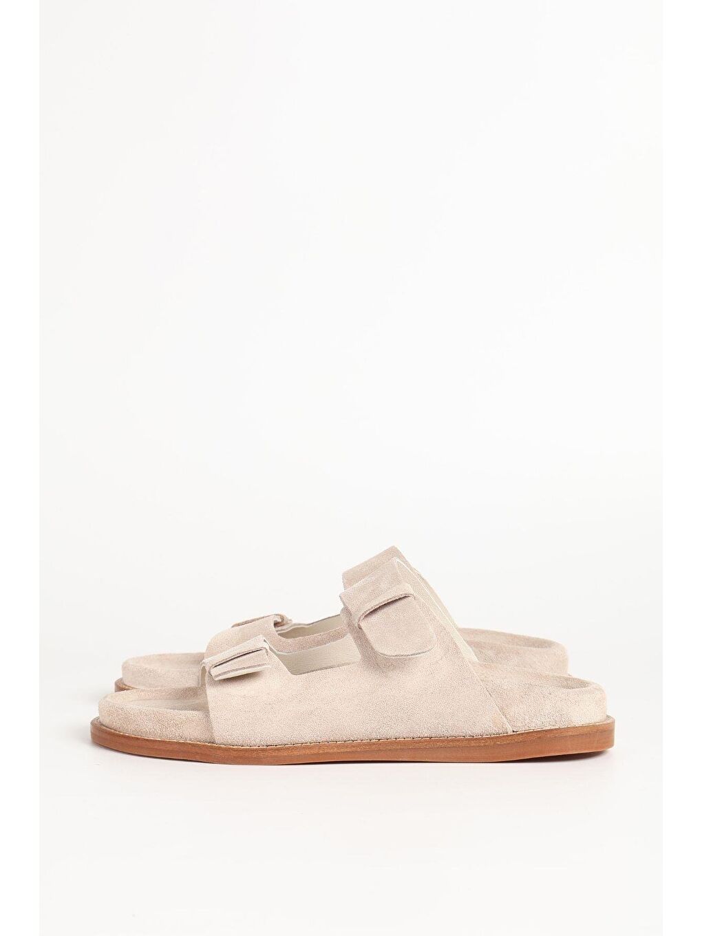 Kadın Süet Çift Bantlı Bej Terlik 156-17-1