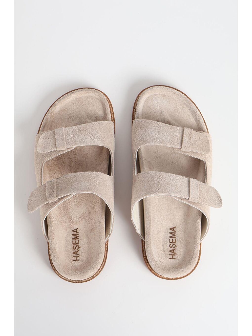 Kadın Süet Çift Bantlı Bej Terlik 156-17-2