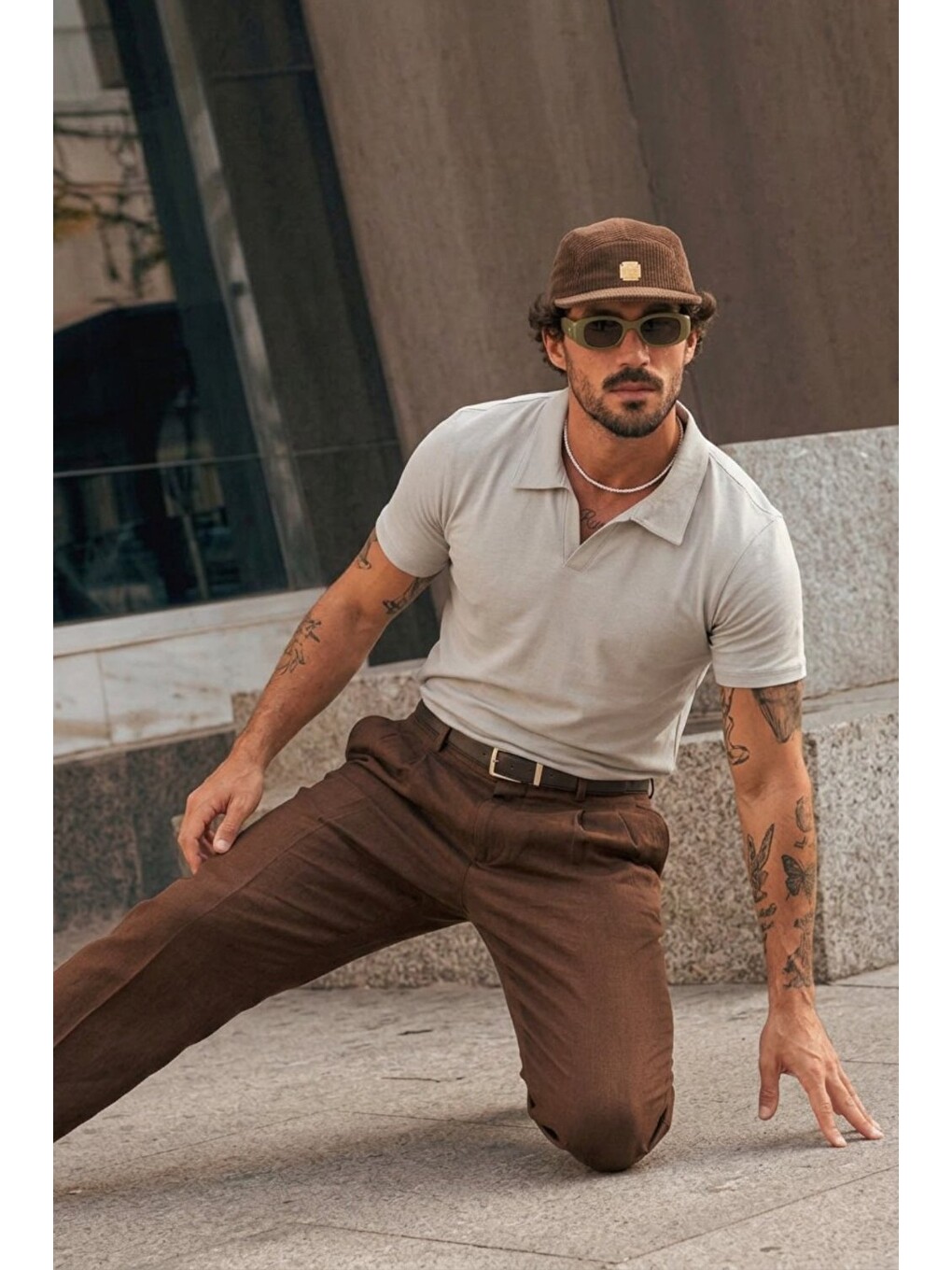 Erkek Polo Yaka %100 Pamuklu Basic Gri Tişört-4