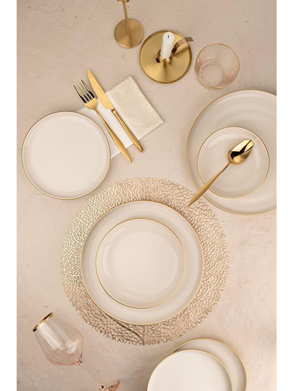 Sarı Moderna 24 parça 6 Kişilik Yemek Takımı Altın File MOD24Y2A45R520