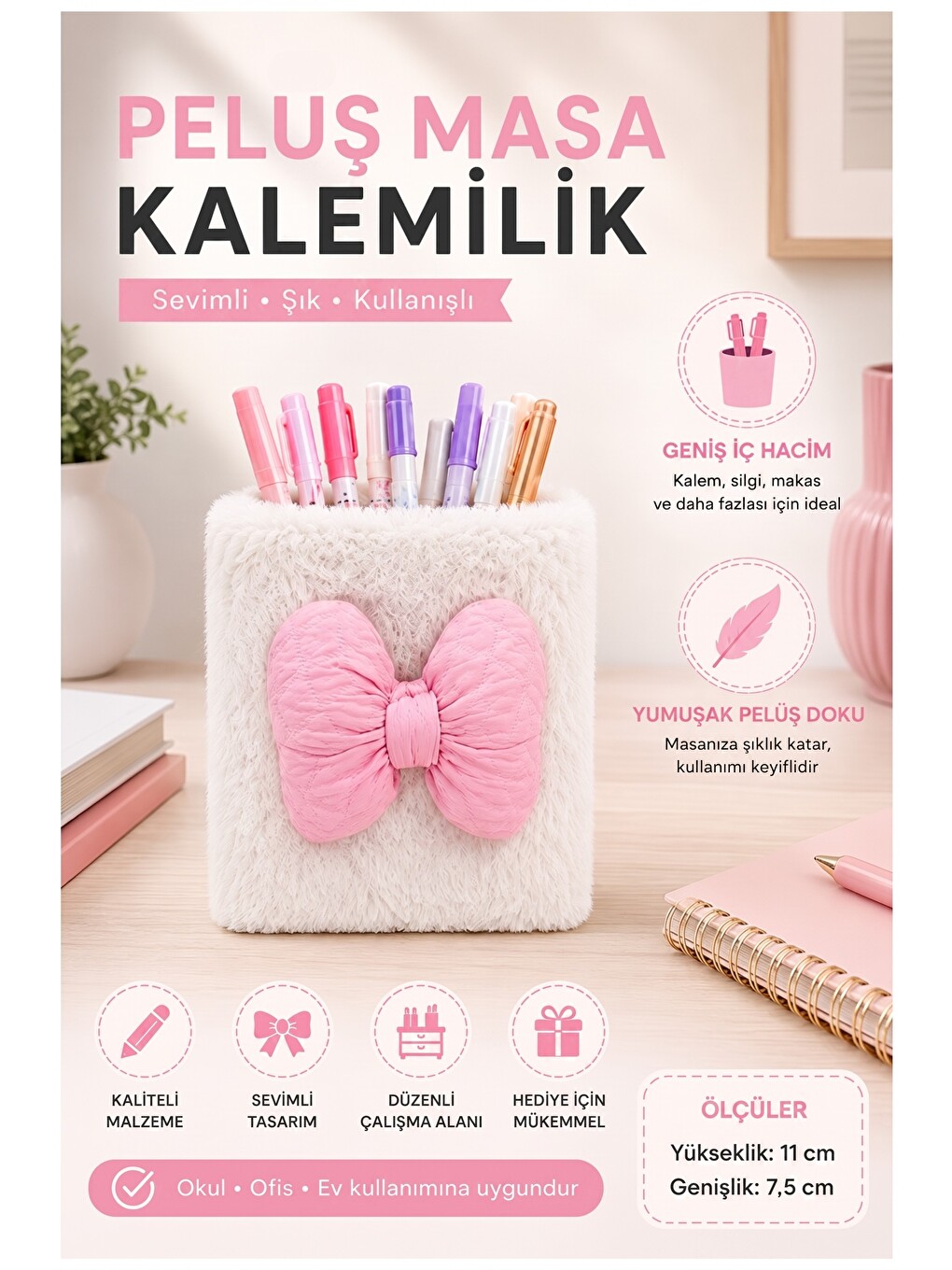 Masaüstü Pelüş Kalemlik Organizer 1 Adet Pp-283 Renkli Masa Üstü Kalemlik Düzenleyici Plastik Ofis B