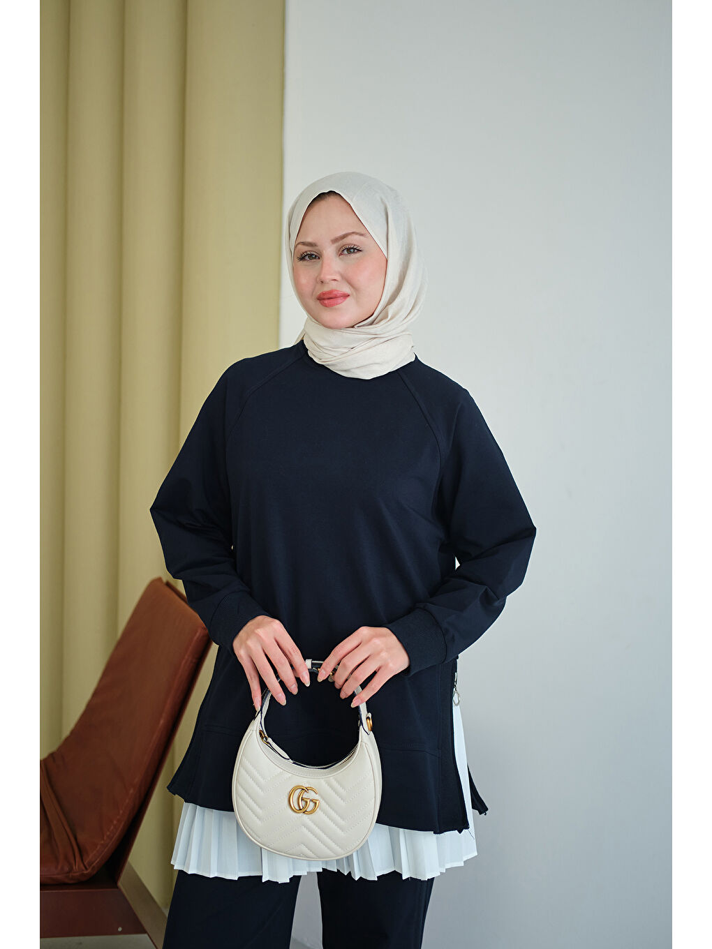 Kadın Yanları Fitilli Fermuarlı Basic Takım Lacivert-4