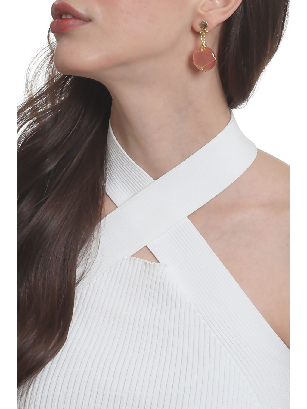 Pembe Kadın Çivili Model Altın Renk Tel Sarma Tasarım Kedigözü Küpe-2