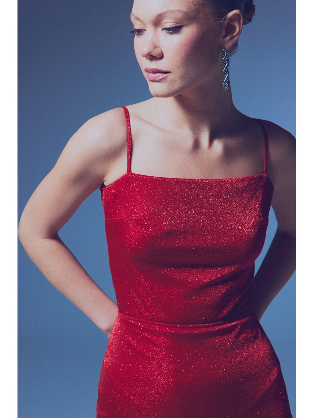 Simli İp Askılı Bodysuit - Kırmızı-5