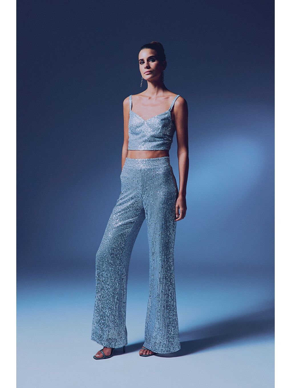 Kalın Askılı Payet Crop - Gri-2