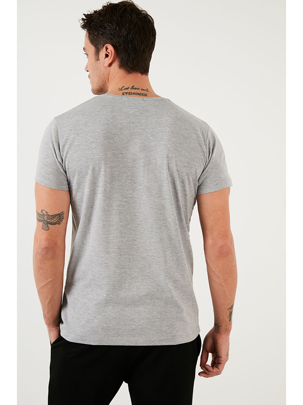 Gri Baskılı %100 Pamuk Bisiklet Yaka Slim Fit Tişört 541LORDETEAM-4