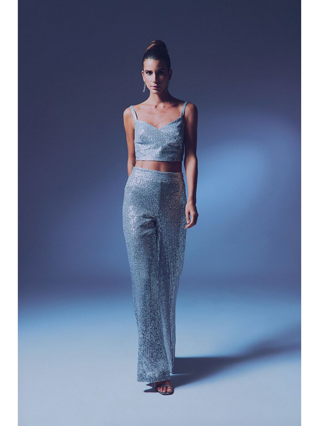 Kalın Askılı Payet Crop - Gri-4