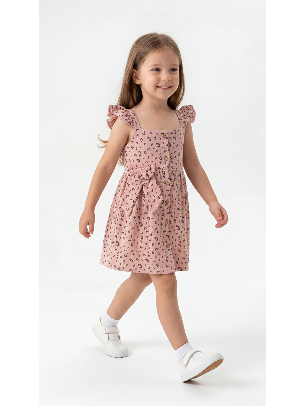 Pembe Leopar Desenli Kız Çocuk Elbise-2