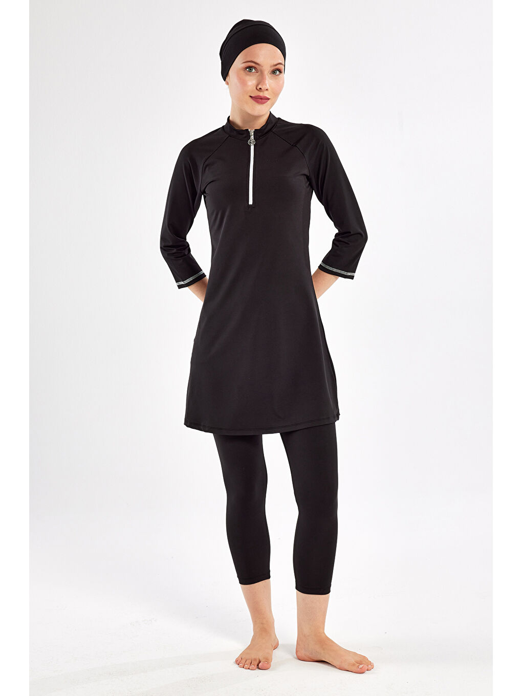 Kısa Kollu Taytlı Elastanlı Truvakar Kol Yarı Kapalı Mayo 2600 Siyah-1