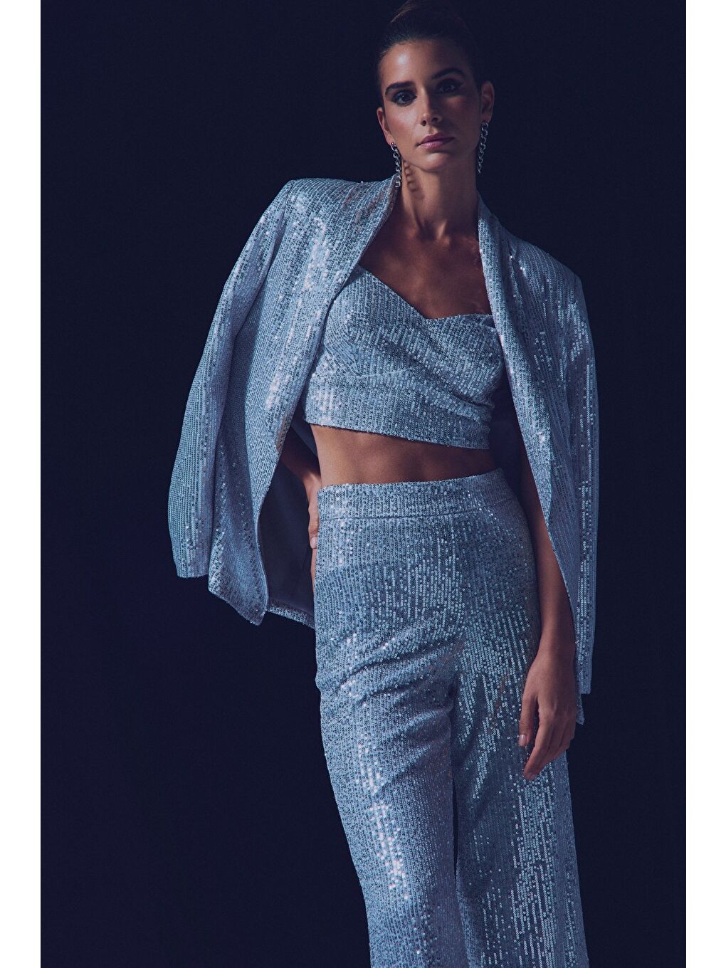 Kalın Askılı Payet Crop - Gri-5