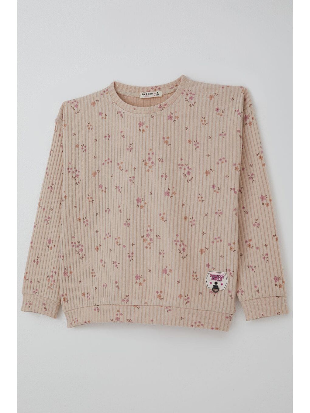 Kız Çocuk Pantolonlu Takım Çiçek Desenli Pembe Arma Aksesuar Detaylı Pudra (4-8 Yaş)-5