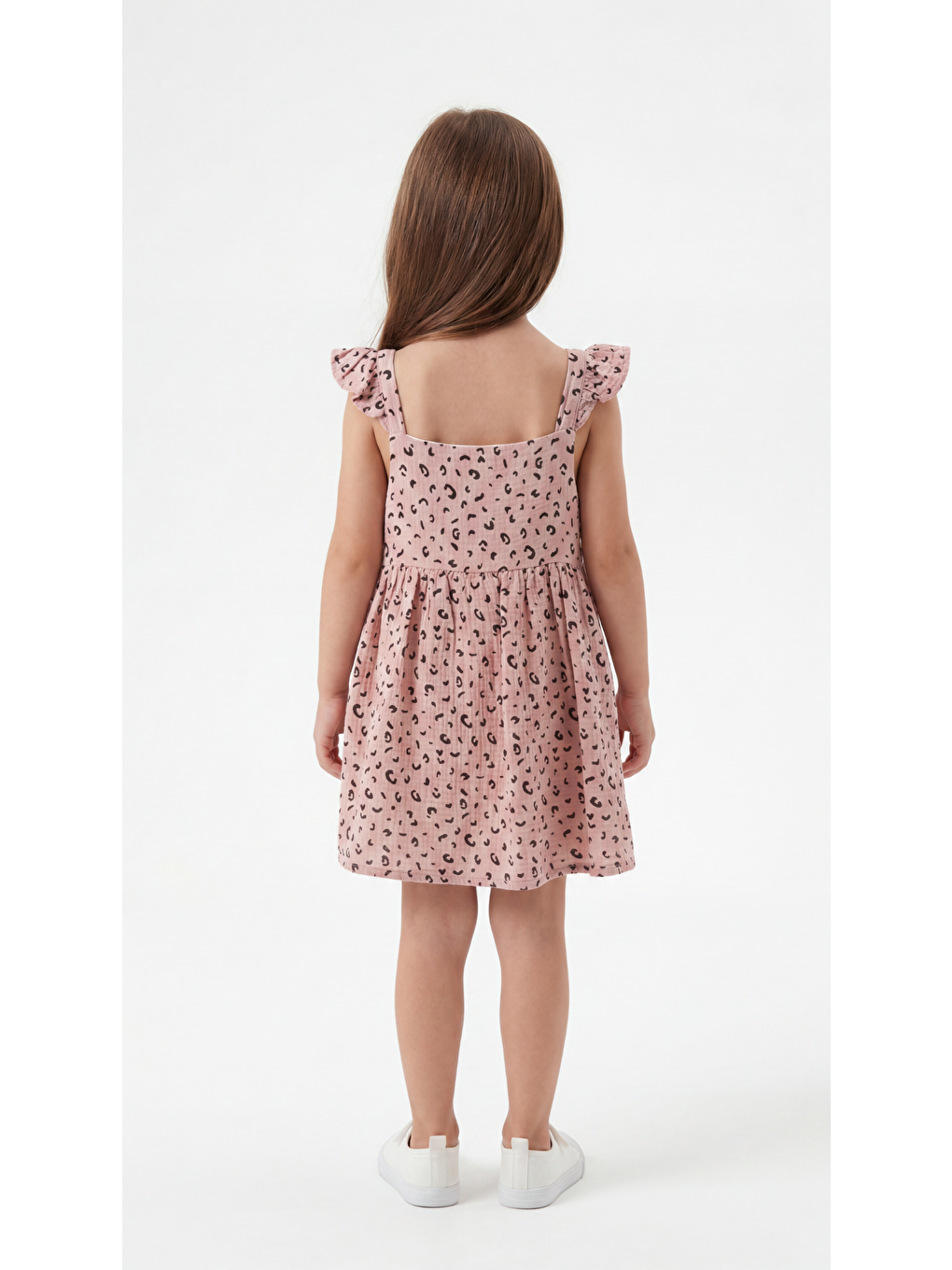 Pembe Leopar Desenli Kız Çocuk Elbise-3