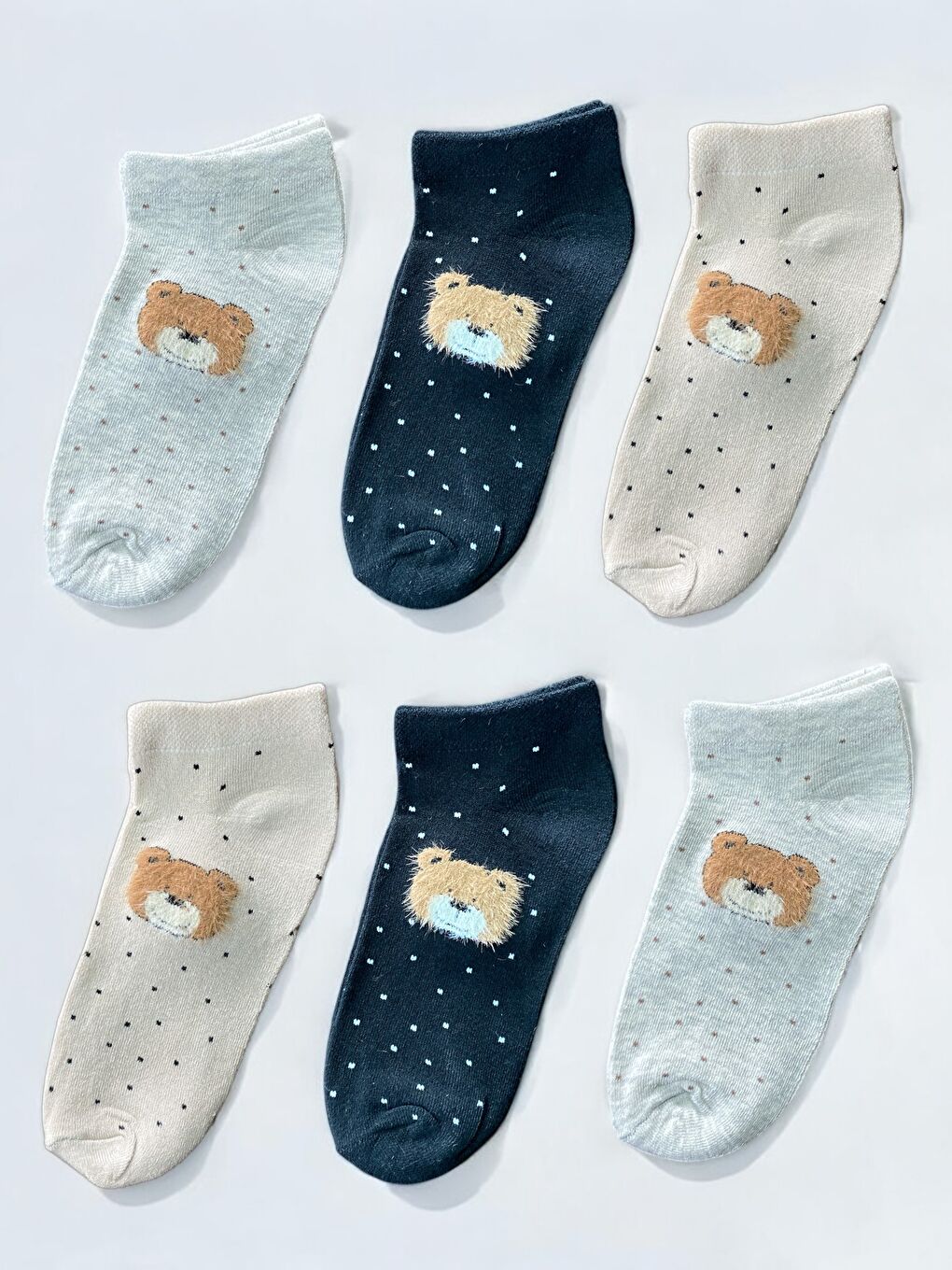 Ekru 6'lı Kadın Desenli Yumoş Kaliteli Patik Çorap