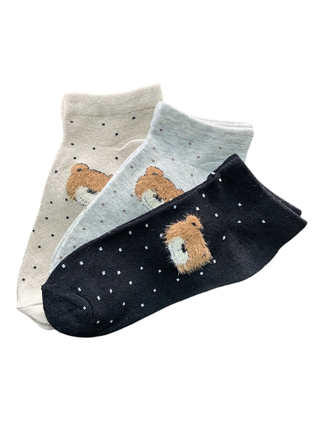 Ekru 6'lı Kadın Desenli Yumoş Kaliteli Patik Çorap-1