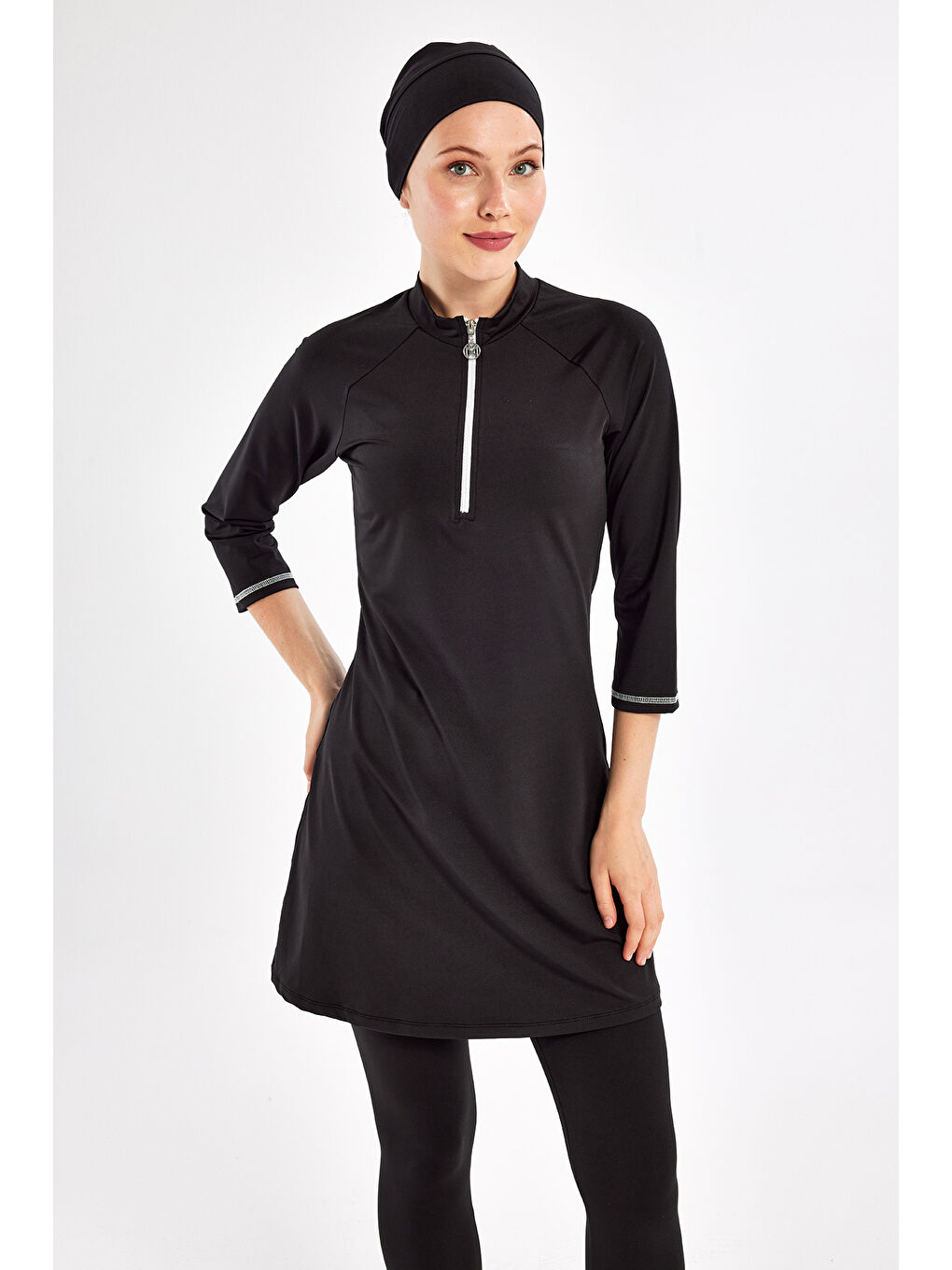 Kısa Kollu Taytlı Elastanlı Truvakar Kol Yarı Kapalı Mayo 2600 Siyah-4