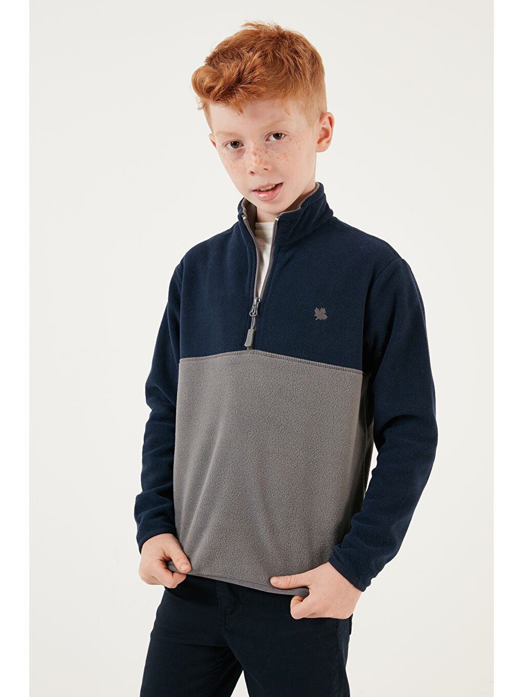 Lacivert Yumuşak Dokulu Yarım Fermuarlı Renk Bloklu Dik Yaka 2'li Paket Polar 5905004S2-3