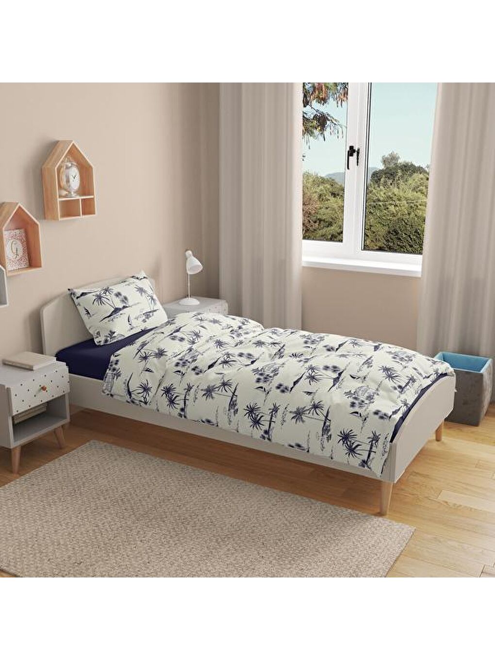 Soft Ante Tek Kişilik Pike Takımı - Bej / Lacivert-1