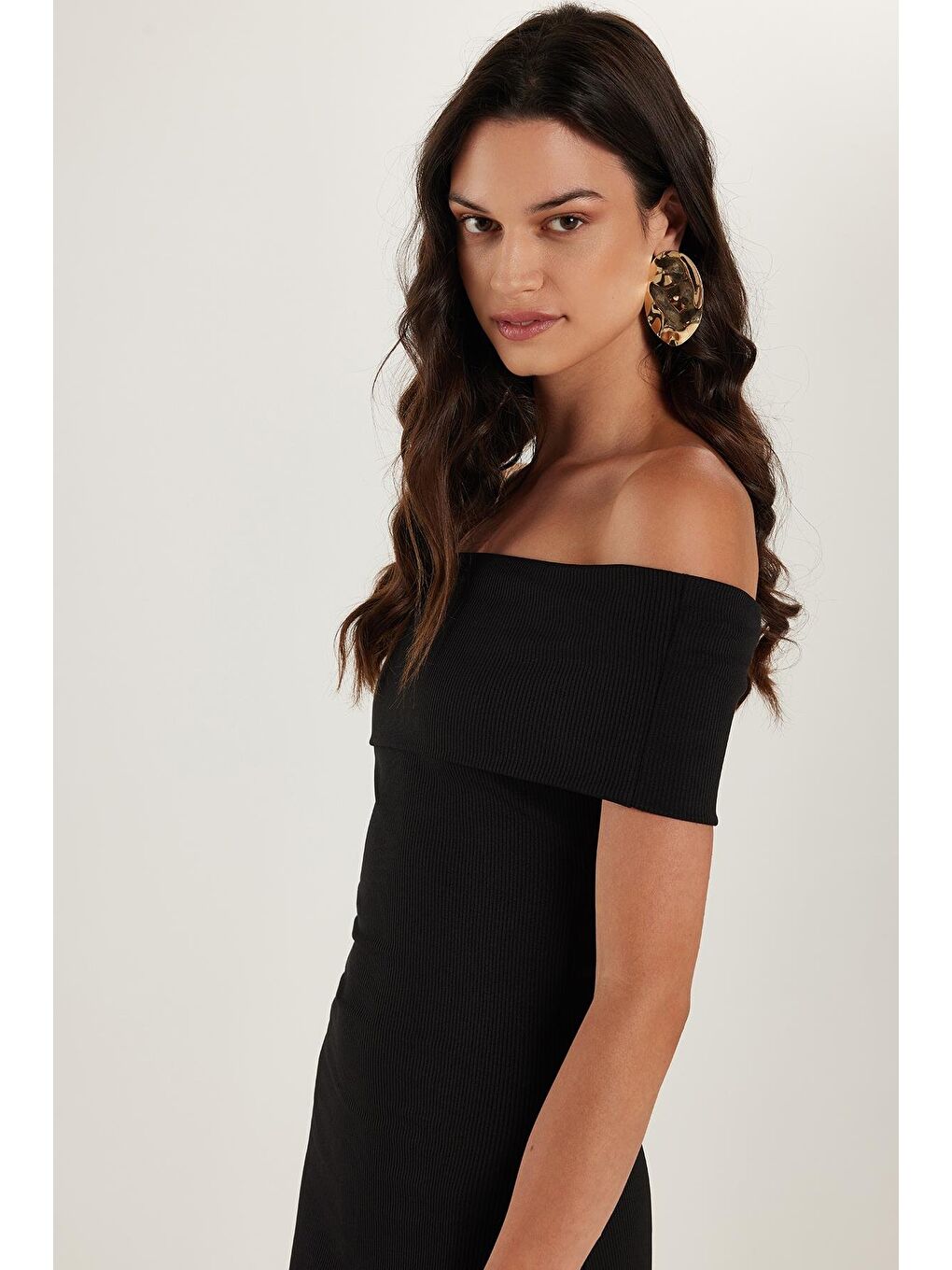 Kadın Slim Fit Dar Kesim Straplez Siyah Midi Boy Elbise-1