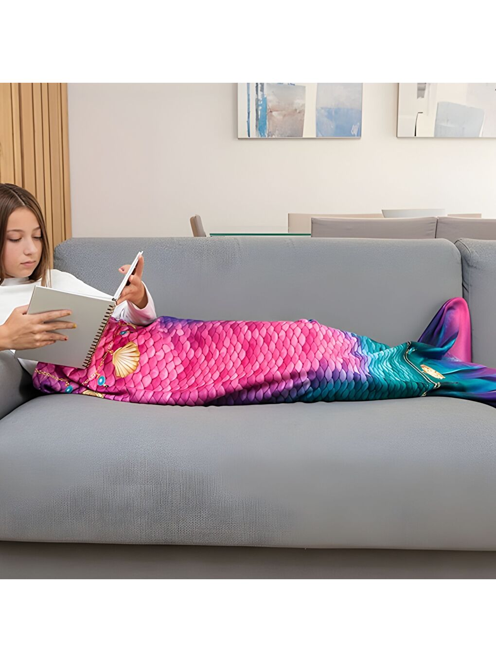 Karışık Deniz Kızı Kostümlü TV Battaniyesi Star-1