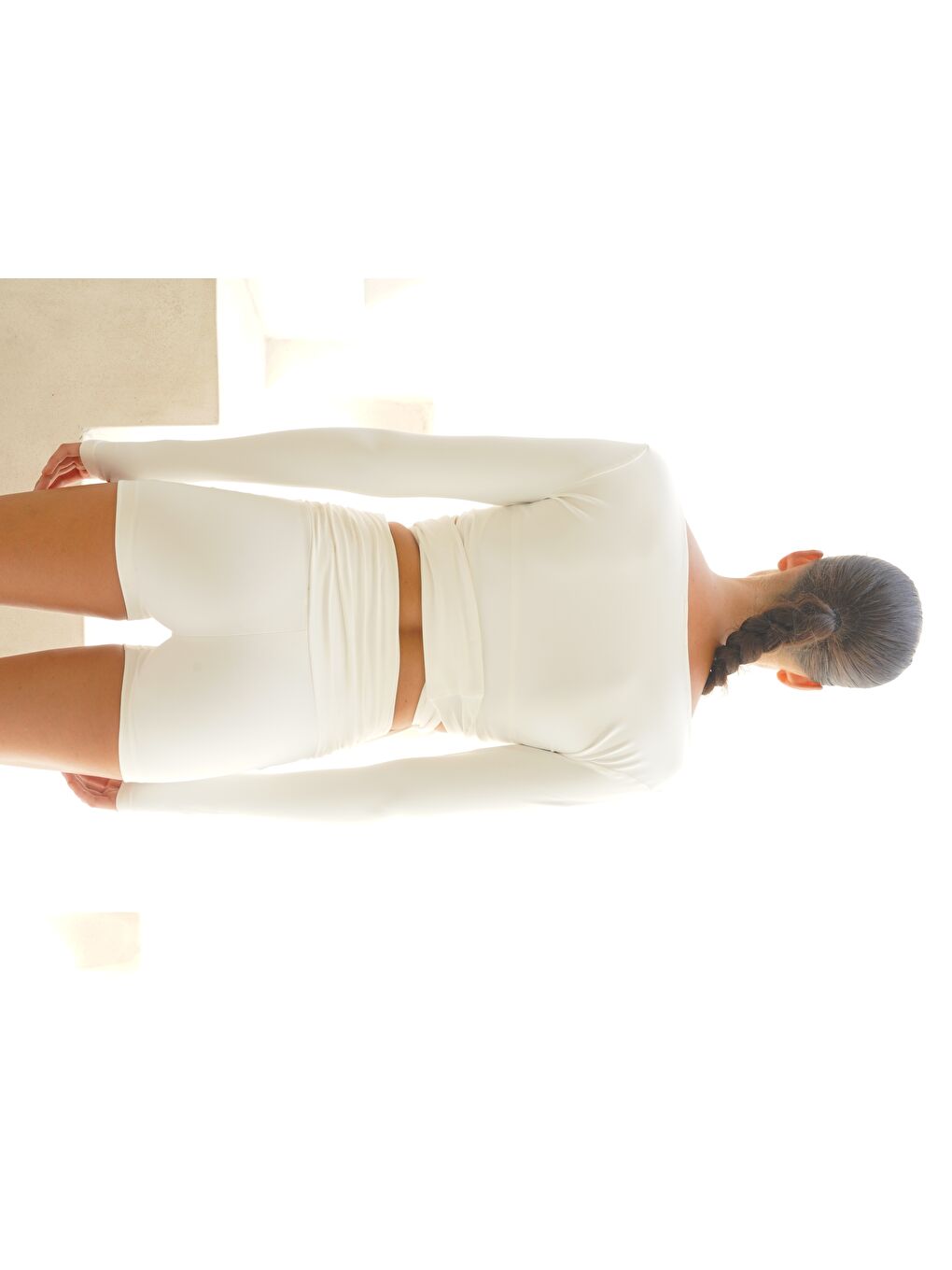 Dhyana Uzun Kol Crop-Straplez Beyaz İkili Üst Takım-2