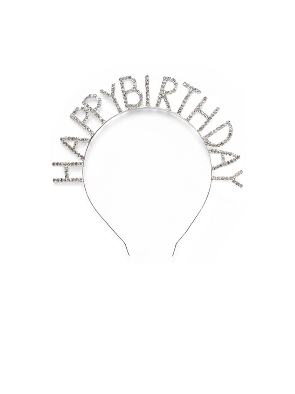 Gri Happy Birthday Işıltılı Taş Detaylı Doğum Günü Parti Tacı Gümüş