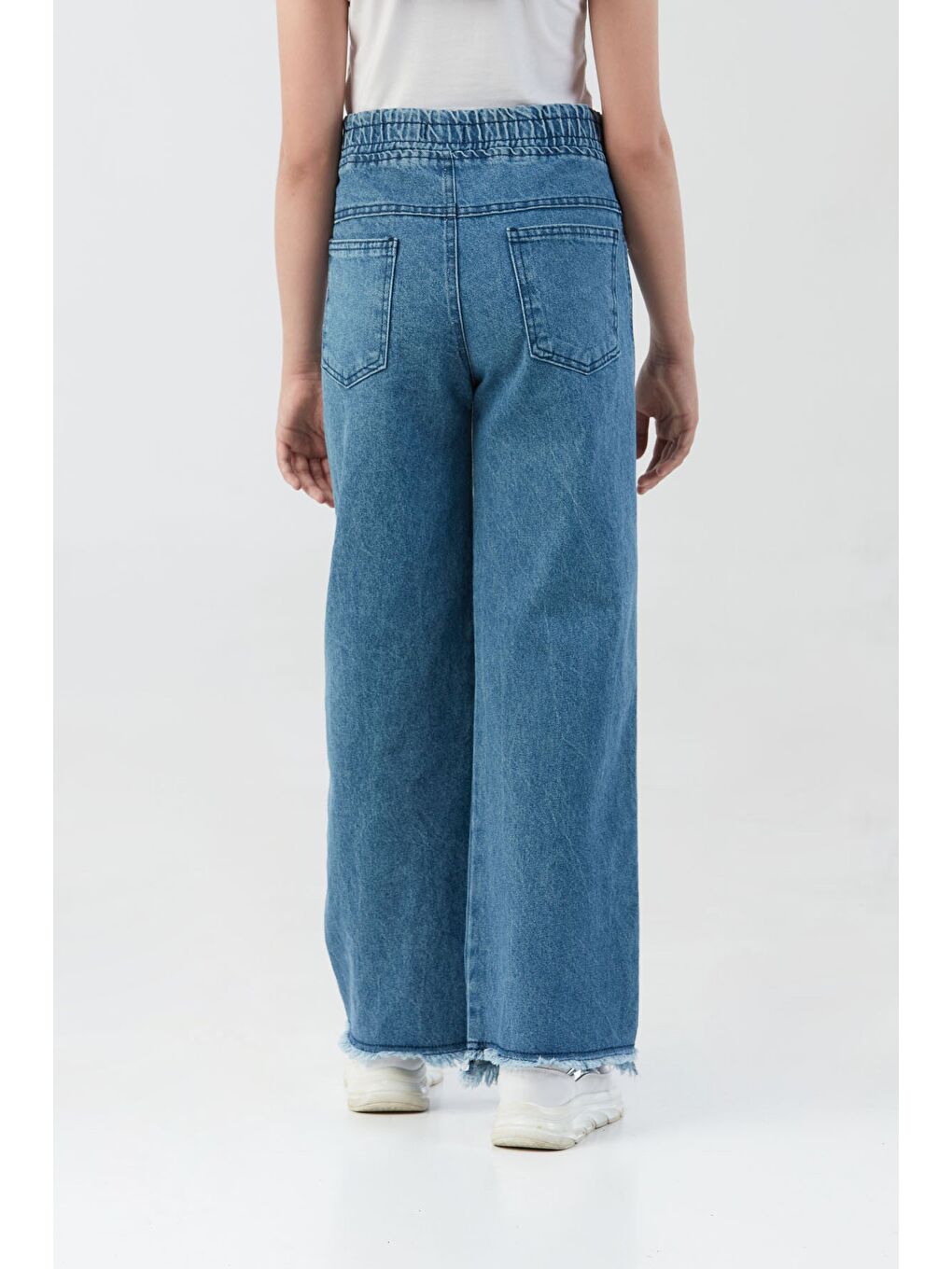 Mavi 2 Yıldız Nakışlı Beli Lastikli Kız Çocuk Pantolon-1