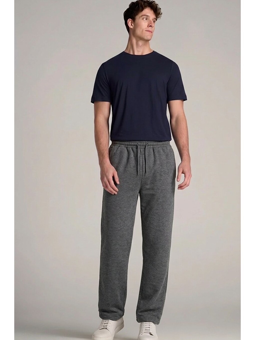 Gri Erkek Relax Fit Beli Lastikli Jogger Füme Eşofman Altı