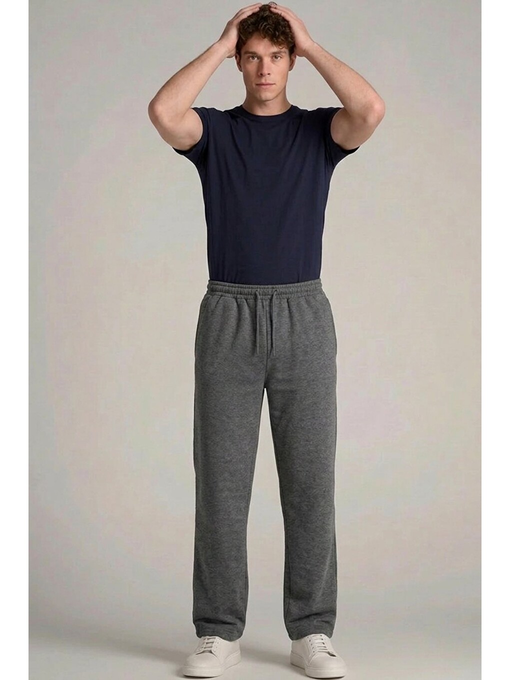 Gri Erkek Relax Fit Beli Lastikli Jogger Füme Eşofman Altı-1