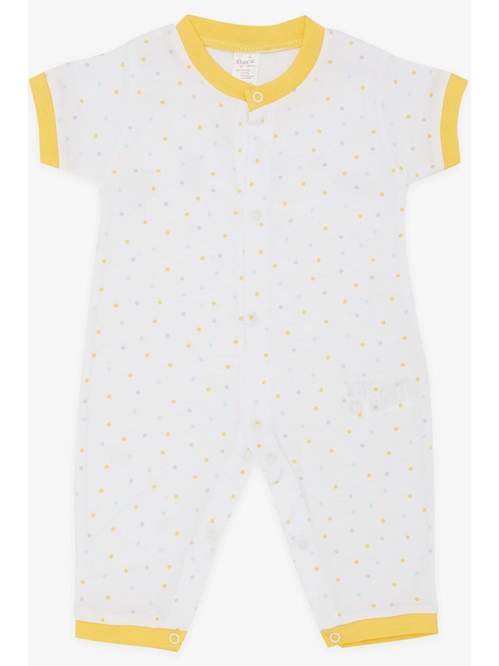 Kız Bebek Kısa Kollu Tulum Renkli Puantiye Desenli Beyaz (0-6 Ay)