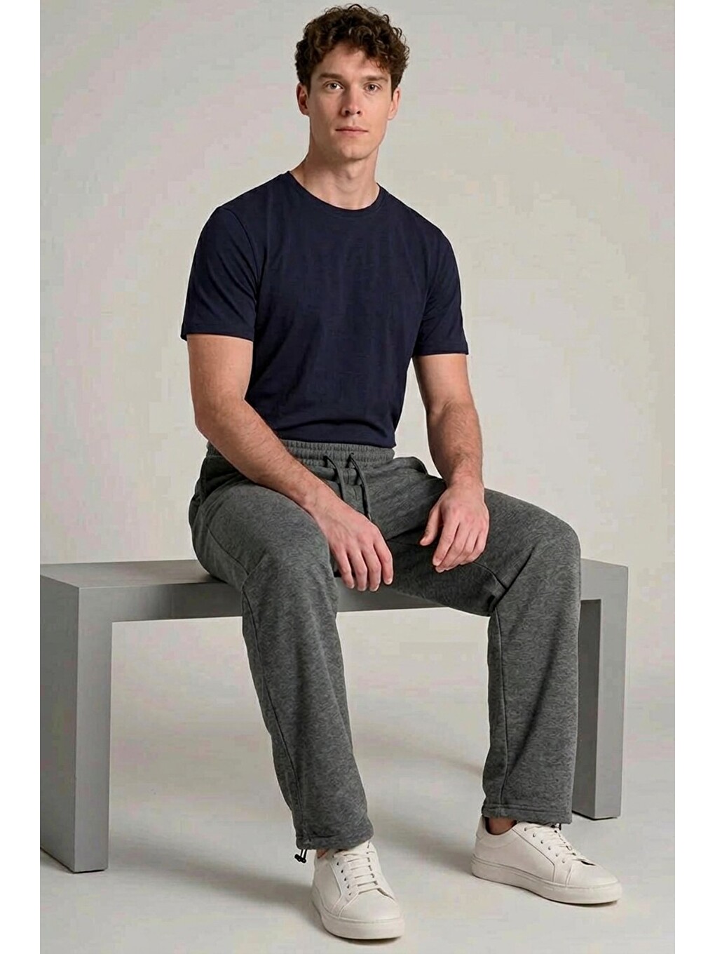 Gri Erkek Relax Fit Beli Lastikli Jogger Füme Eşofman Altı-2