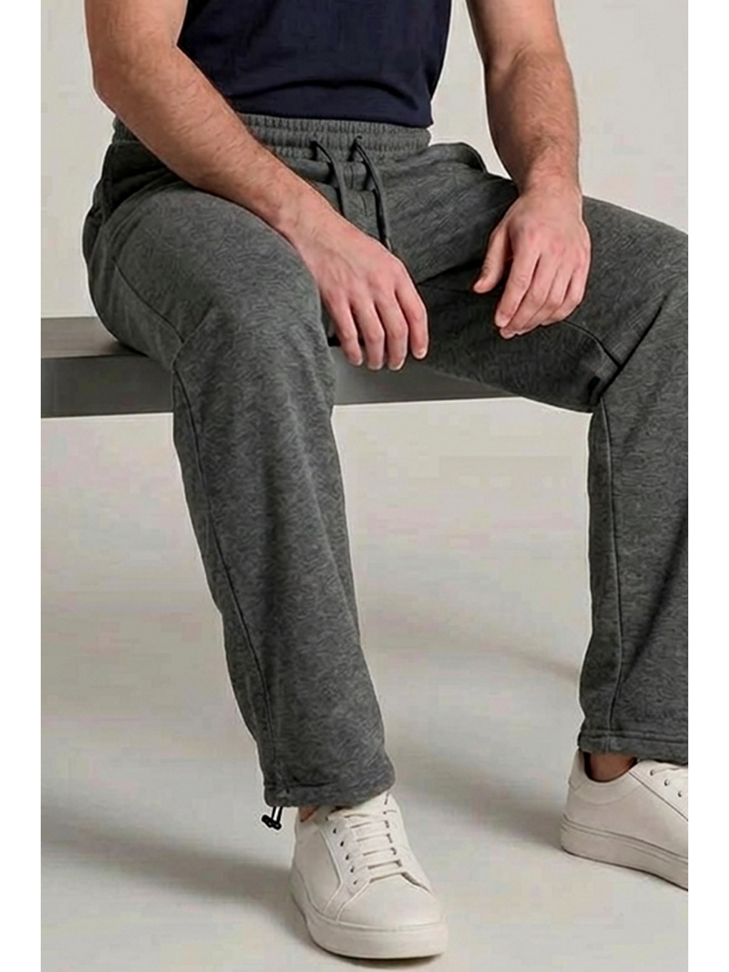 Gri Erkek Relax Fit Beli Lastikli Jogger Füme Eşofman Altı-5