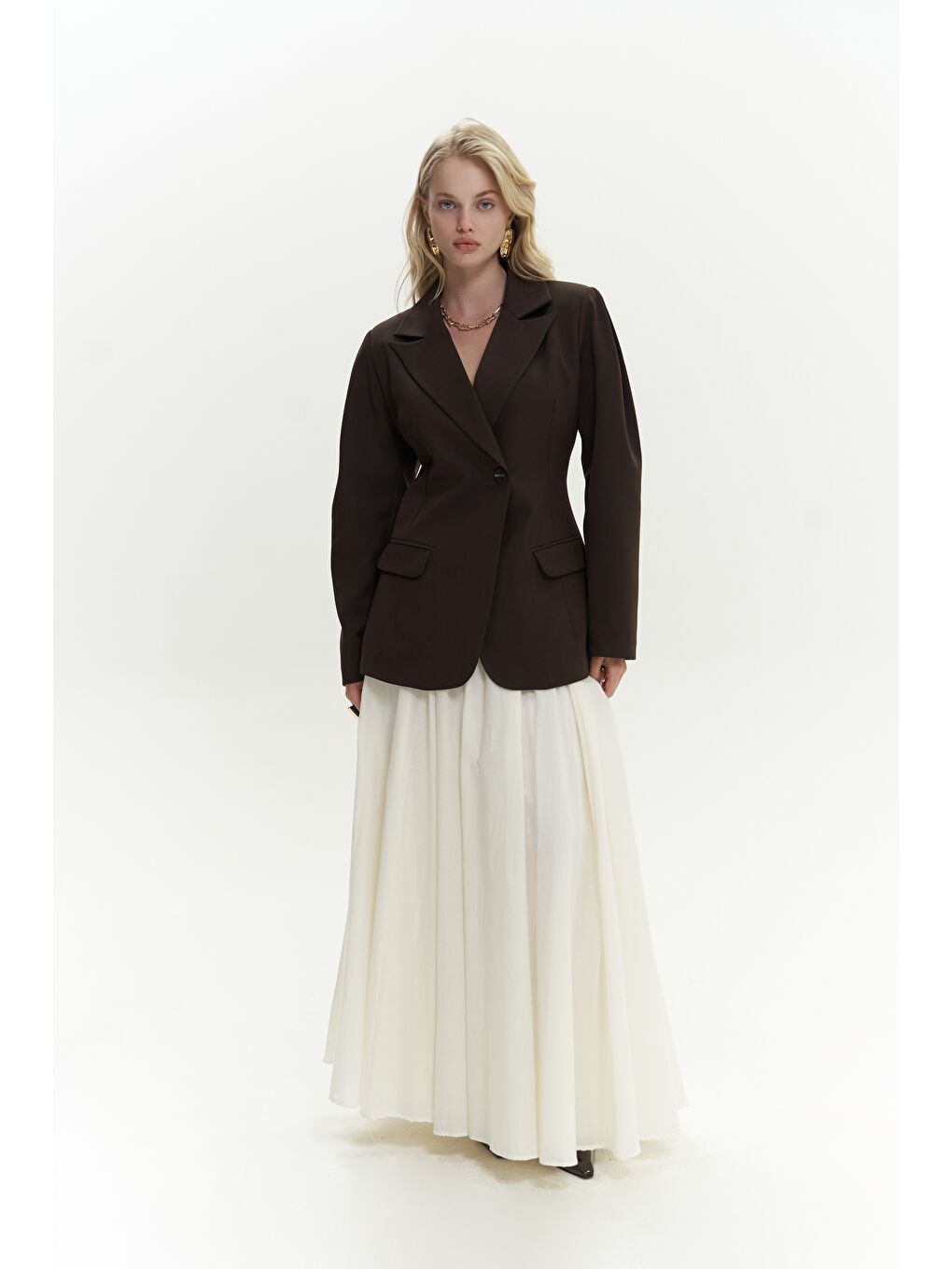 Mai Collection Kahverengi Briella Belden Oturtmalı Kahve Blazer - 1