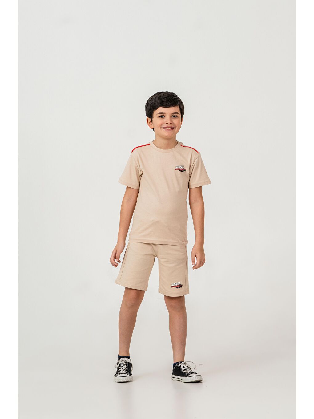 Bej Street Legend Baskılı Erkek Çocuk Şort - Tişört Takımı-1