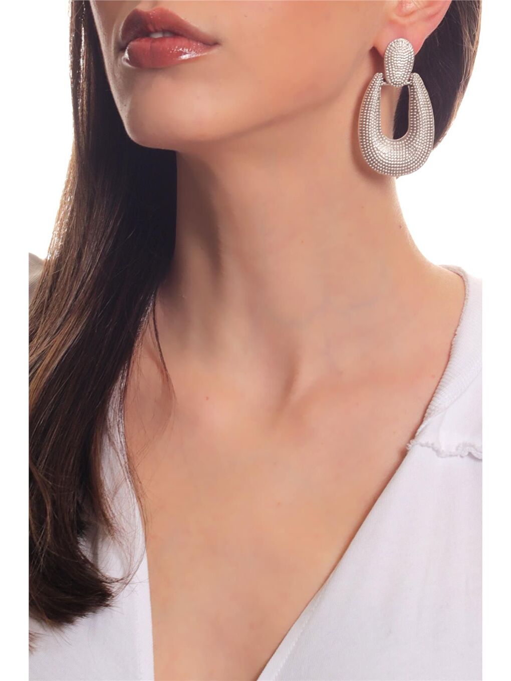 Gri Kadın Antik Gümüş Kaplama Çivili Model Baskılı Büyük Damla Küpe-1