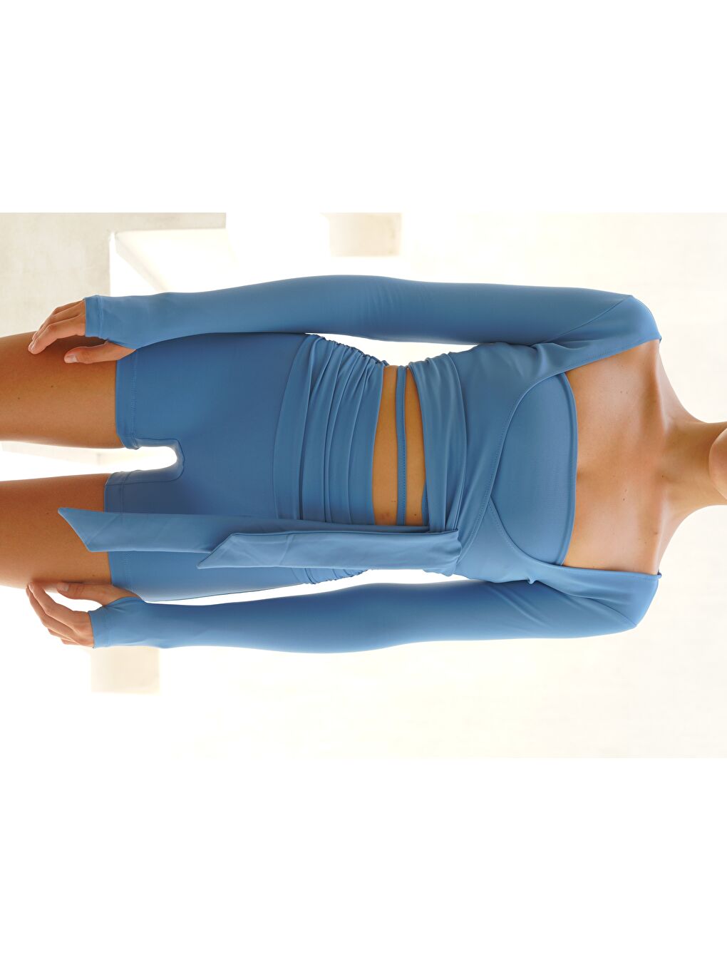 Dhyana Uzun Kol Crop-Straplez Mavi İkili Üst Takım-2