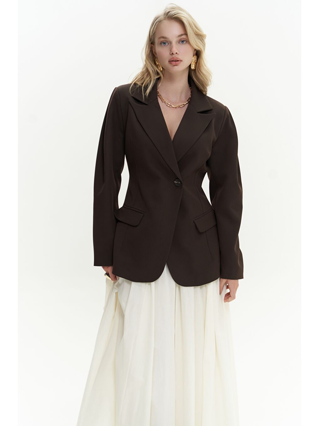 Mai Collection Kahverengi Briella Belden Oturtmalı Kahve Blazer - 3