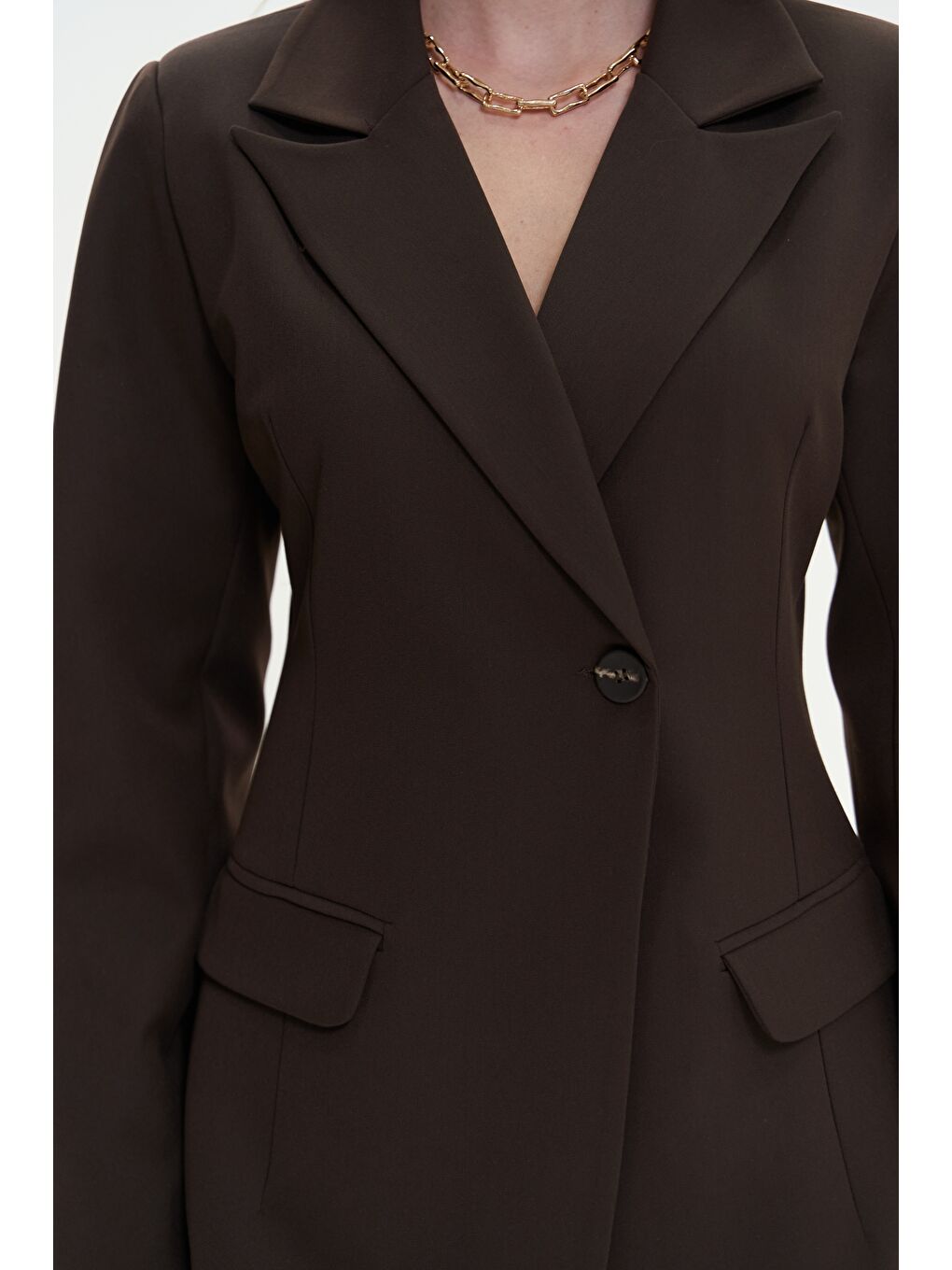 Mai Collection Kahverengi Briella Belden Oturtmalı Kahve Blazer - 4