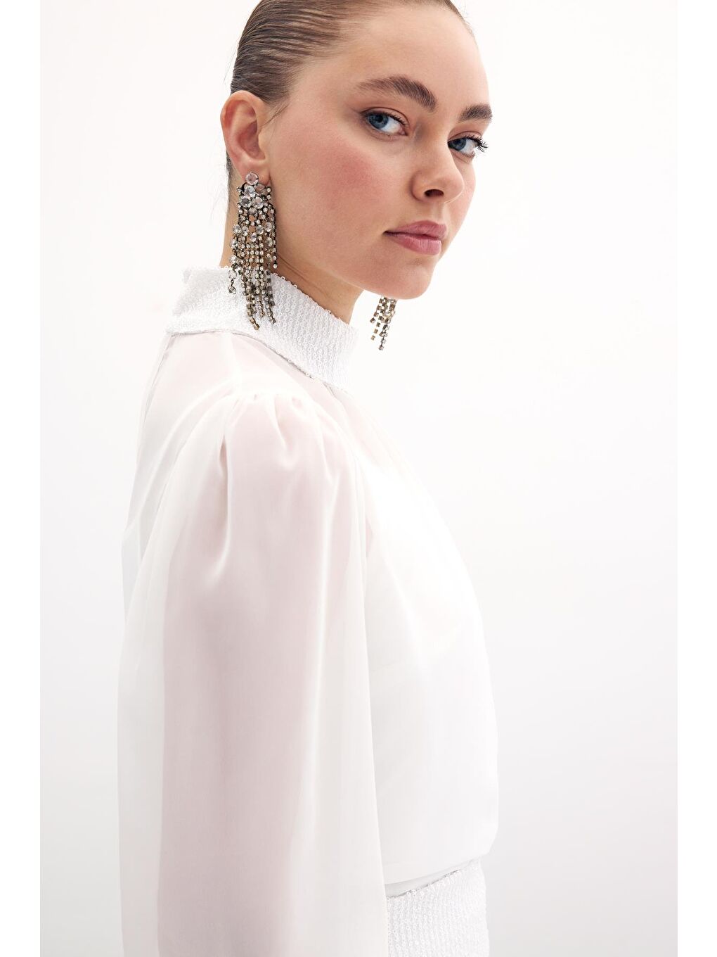 Payet Detaylı Bluz - Ekru-6