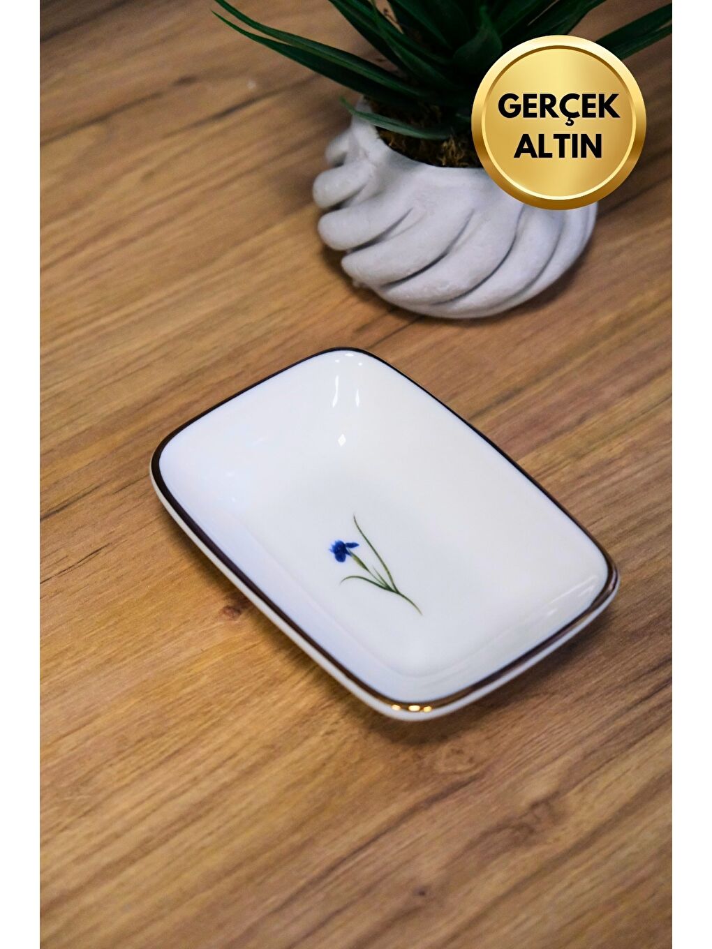 Karışık Porselen Natura İris Altın Yaldızlı Dikdörtgen Kayık Tabak 10x7x2cm 6 lı-1