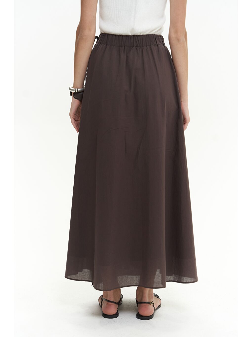 Kahverengi Aida İp Detay Pileli Kahve Etek-5